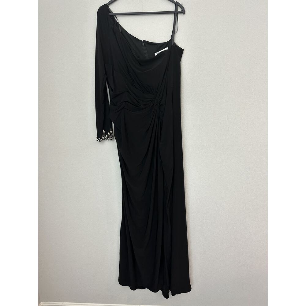 IEENA MAC DUGGAL Black Draped Long Sleeve Embellished Cuffs Dress Size 16